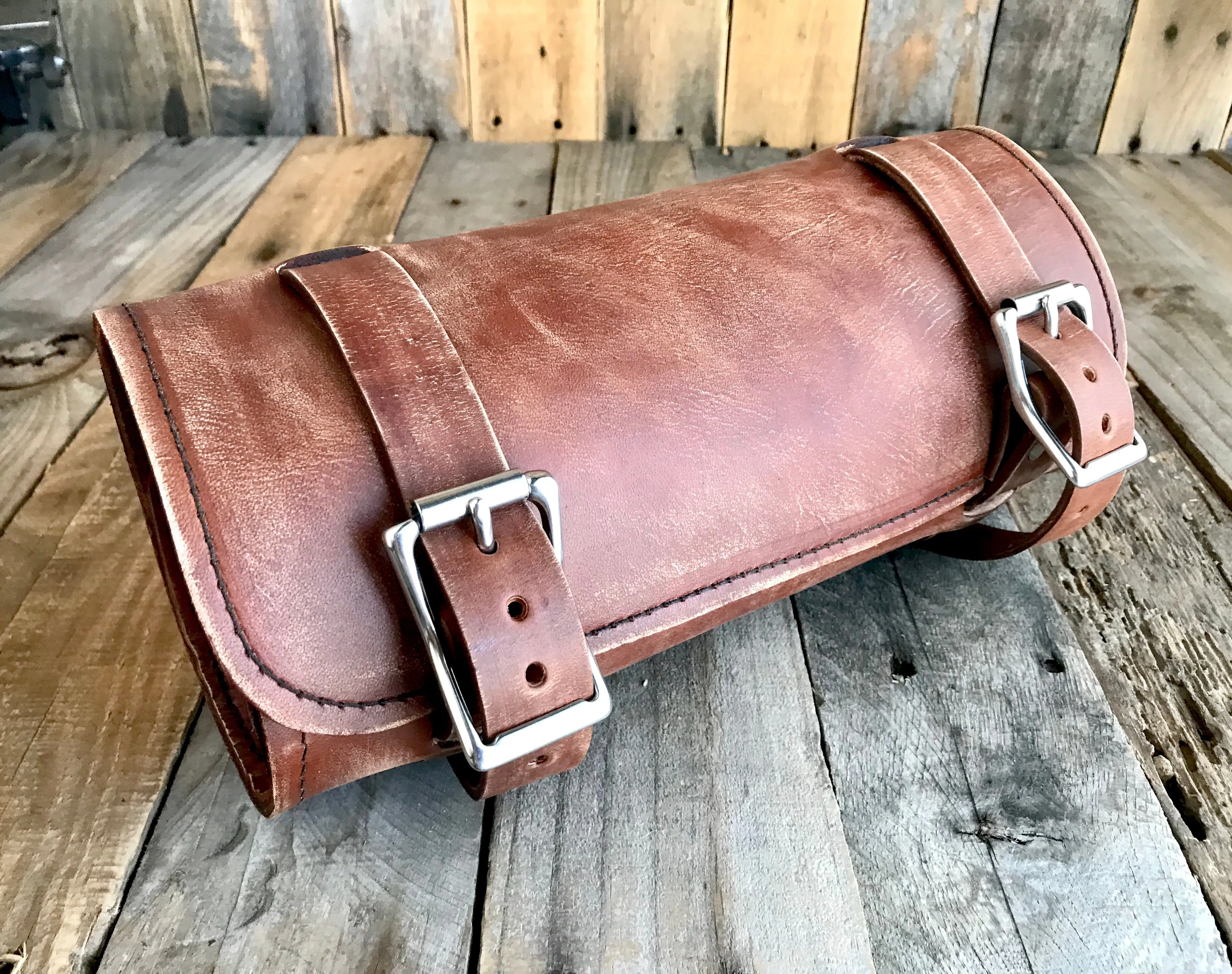 Tool Roll Harley Sportster Softail Chopper Bobber Indian Spring Seat Brn Leather