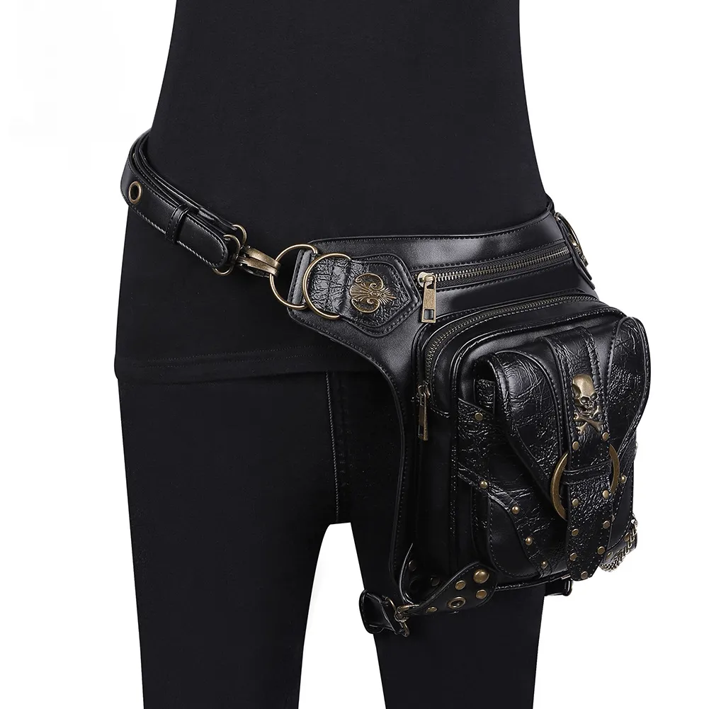 Unisex Steampunk Skull Buckle Waist Bag