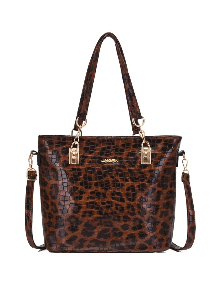 Vintage Leopard Travel Shoulder Bag Handbag Set