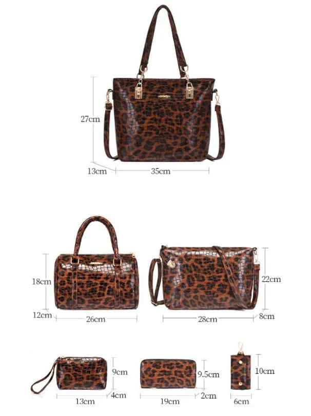 Vintage Leopard Travel Shoulder Bag Handbag Set