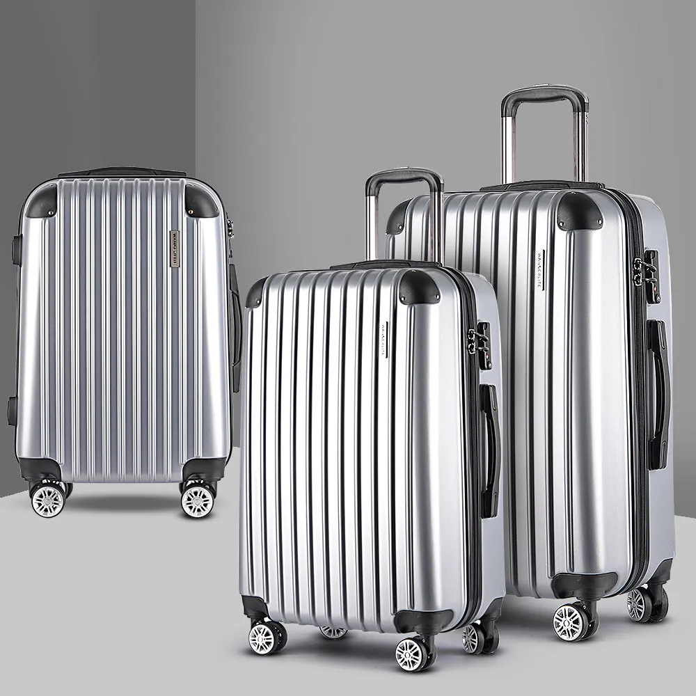 Wanderlite 3pc Luggage Sets Trolley Travel Suitcases TSA Hard Case Silver