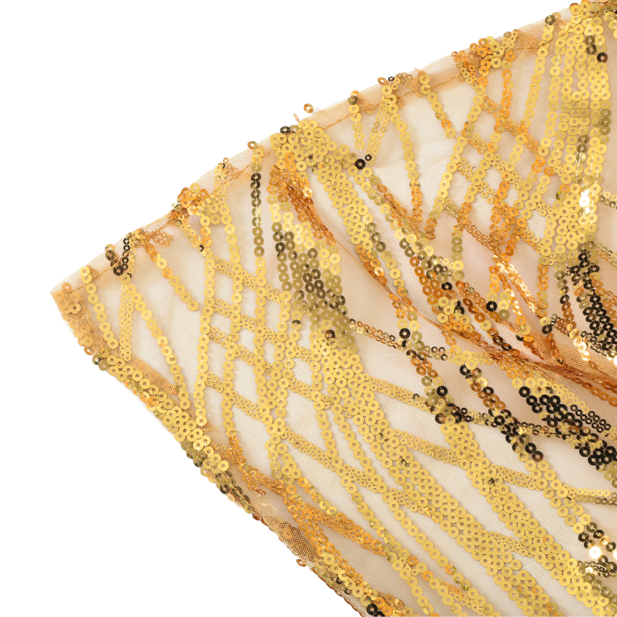 Wave Sequin Mesh Tablecloth  90"x132" Rectangular -  Gold