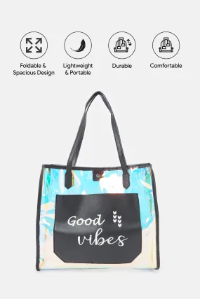 Women Black Printed Transparent Shopper