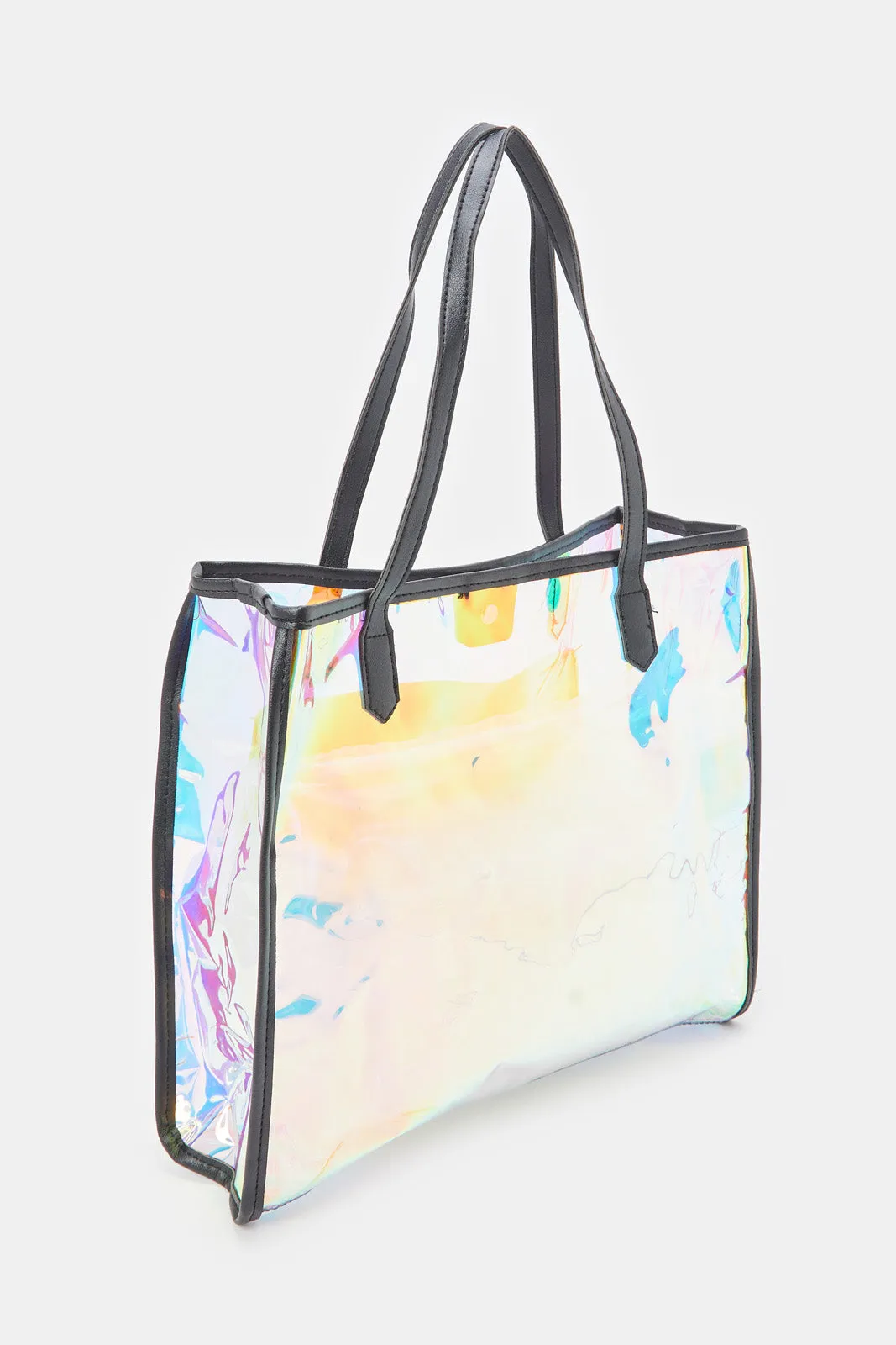 Women Black Printed Transparent Shopper