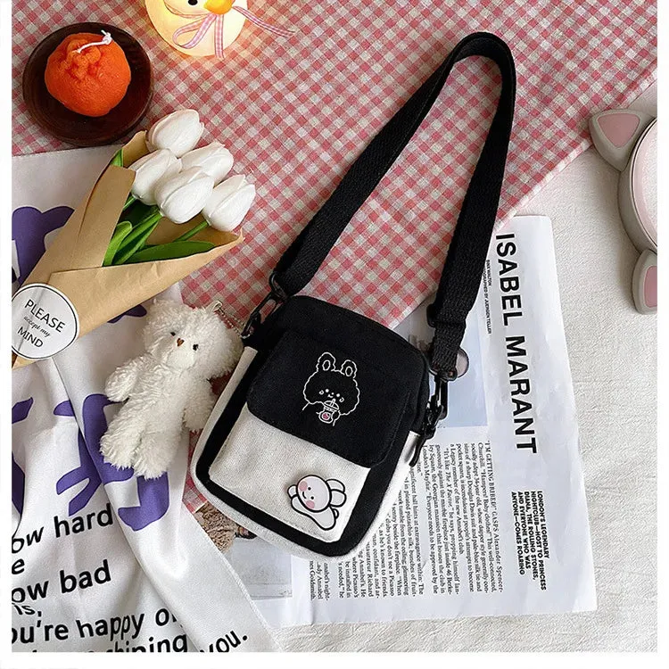 Women's Phone Bag Cartoon Printed Shoulder Messenger Bag Hit Color Flap Purse Casual Handbag Female Shopping Bag сумка