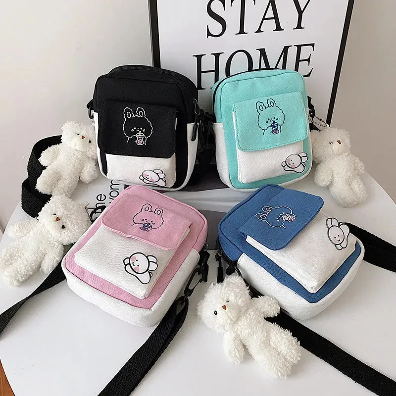 Women's Phone Bag Cartoon Printed Shoulder Messenger Bag Hit Color Flap Purse Casual Handbag Female Shopping Bag сумка