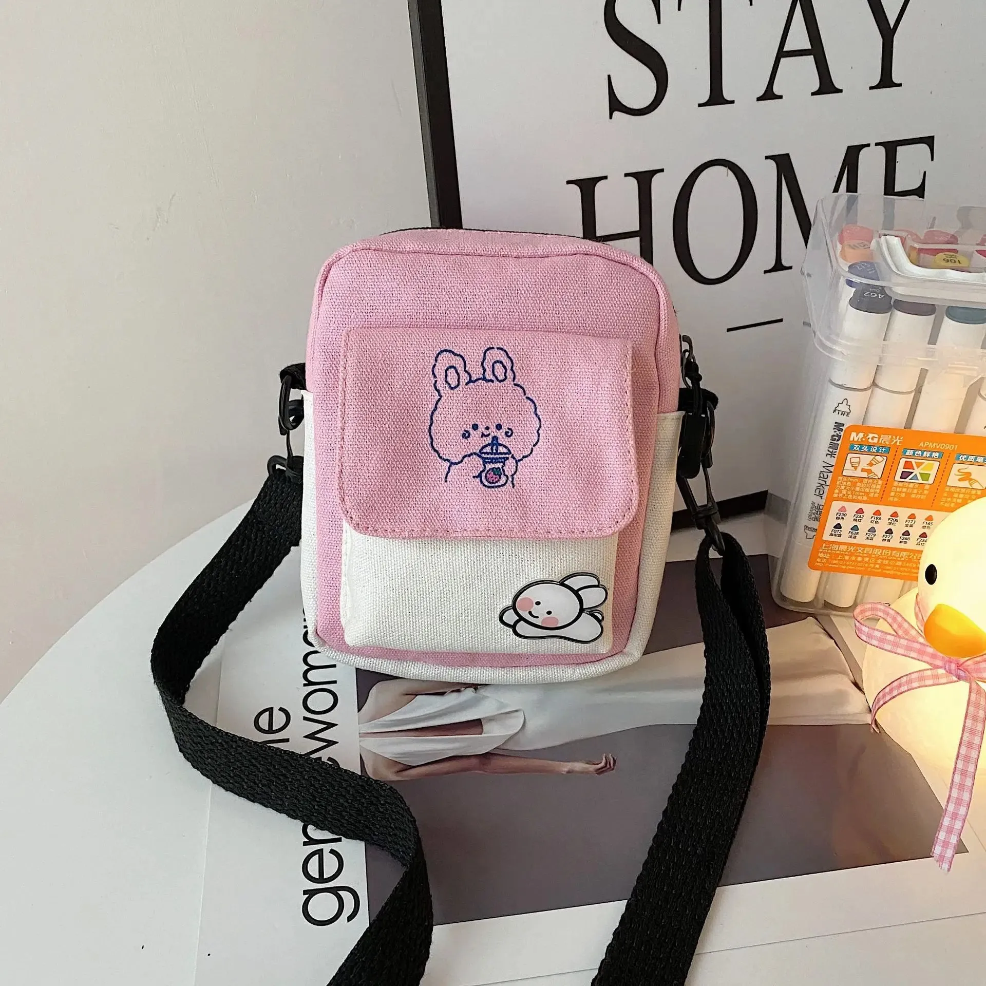 Women's Phone Bag Cartoon Printed Shoulder Messenger Bag Hit Color Flap Purse Casual Handbag Female Shopping Bag сумка