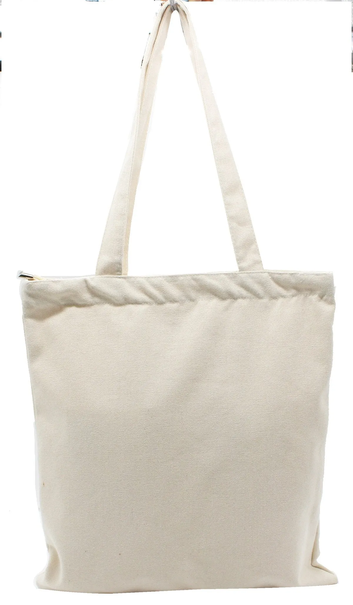 Zippered Canvas Tote Bag With Carrying Straps